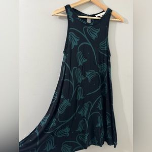 Ann Taylor LOFT cotton Sleeveless Dress. Black and teal large floral print